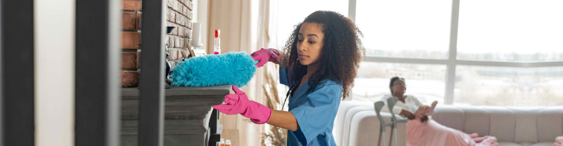 adult caregiver cleaning